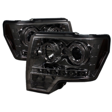 Picture of Spyder Ford F150 09-14 Projector Headlights Halogen Model- LED Halo LED Smke PRO-YD-FF15009-HL-SM