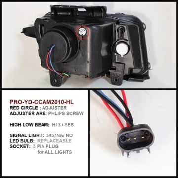 Picture of Spyder Chevy Camaro 10-13 Projector Headlights Dual Halo LED Halo Blk High- PRO-YD-CCAM2010-HL-BK
