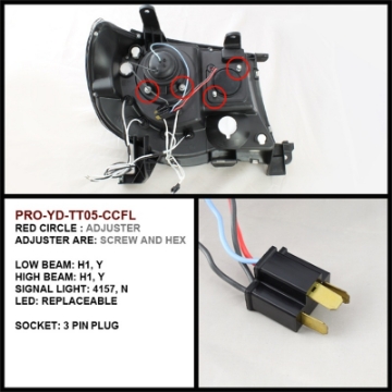 Picture of Spyder Toyota Tacoma 05-11 Projector Headlights CCFL Halo LED Blk High H1 Low H1 PRO-YD-TT05-CCFL-BK