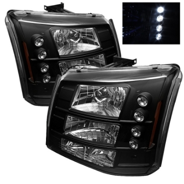 Picture of Spyder Chevy Silverado 1500-2500 03-06 Bumper Lights Crystal Headlights Blk HD-YD-CS03-1PC-AM-BK