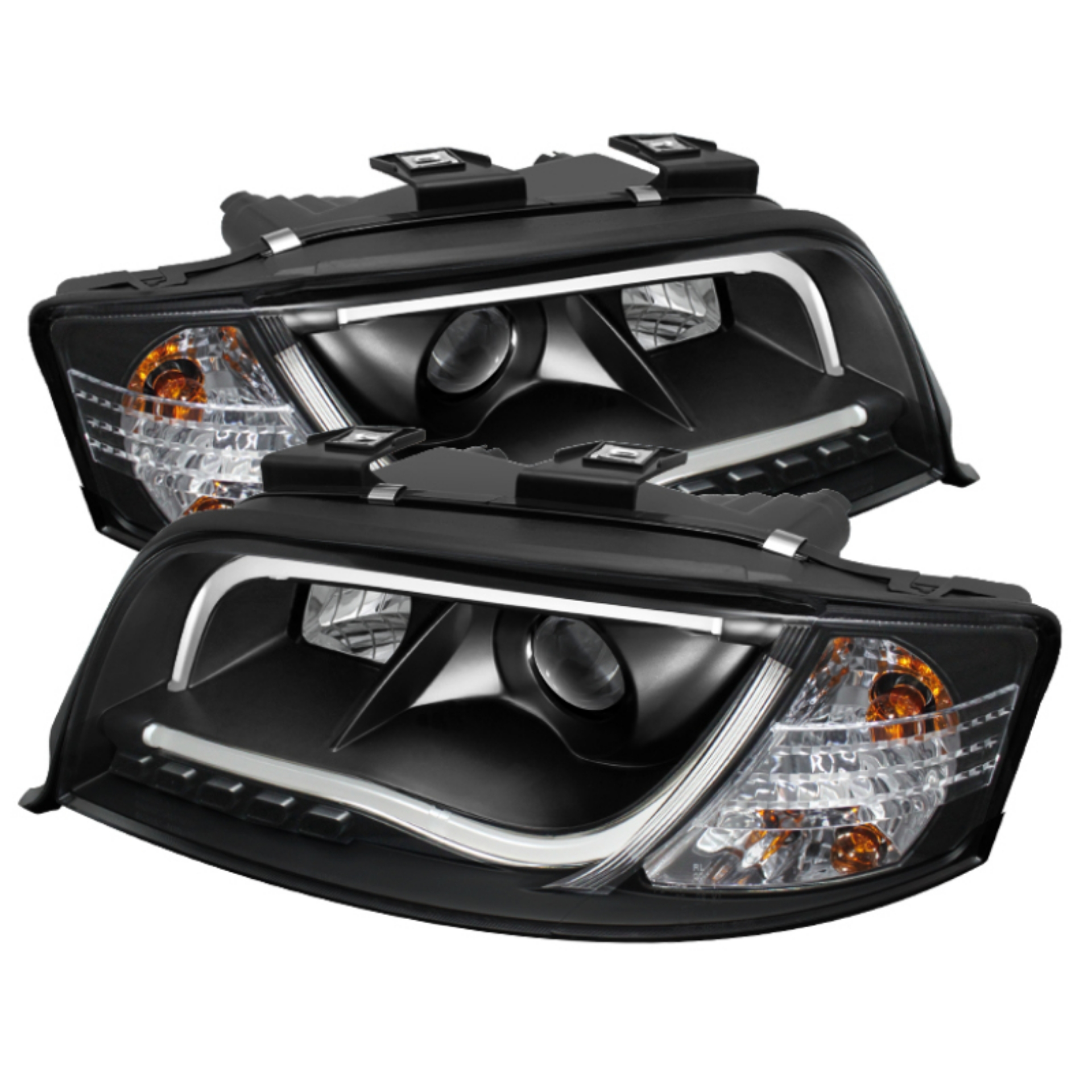 Picture of Spyder Audi A6 02-04 Projector Headlights Halogen Model Light Tube DRL Blk PRO-YD-ADA601-LTDRL-BK