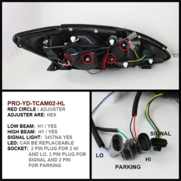 Picture of Spyder Toyota Camry 02-06 Projector Headlights LED Halo LED Black High H1 Low H1 PRO-YD-TCAM02-HL-BK