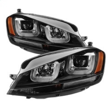 Picture of Spyder Volkswagen Golf VII 14-16 Projector Headlights DRL LED Blk Stripe Blk PRO-YD-VG15-BLK-DRL-BK