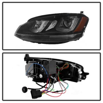 Picture of Spyder Volkswagen Golf VII 14-16 Projector Headlights DRL LED Blk Stripe Blk PRO-YD-VG15-BLK-DRL-BK