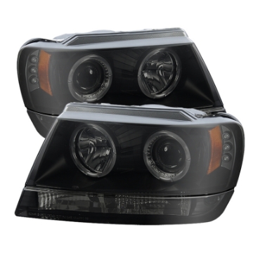 Picture of Spyder Jeep Grand Cherokee 99-04 Projector Headlights LED Halo LED Black Smoke PRO-YD-JGC99-HL-BSM