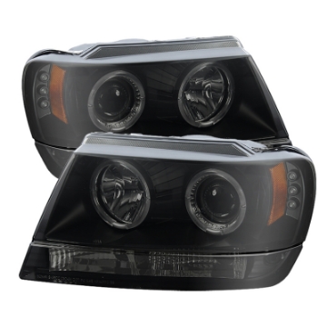 Picture of Spyder Jeep Grand Cherokee 99-04 Projector Headlights LED Halo LED Black Smoke PRO-YD-JGC99-HL-BSM