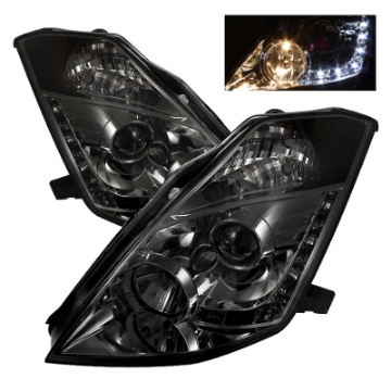 Picture of Spyder Nissan 350Z 03-05 Projector Headlights Halogen Model Only - DRL Smoke PRO-YD-N350Z02-DRL-SM