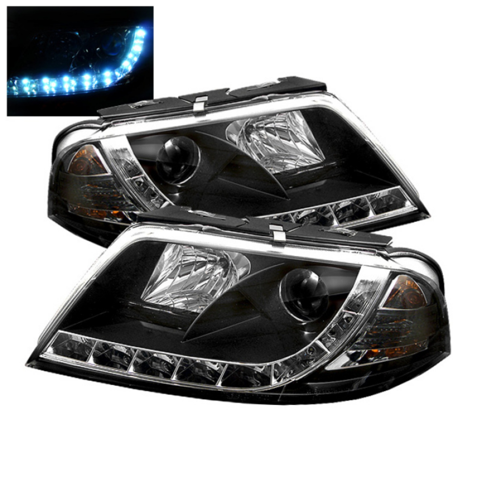 Picture of Spyder Volkswagen Passat 01-05 Projector Headlights DRL Black High H1 Low H1 PRO-YD-VP01-DRL-BK