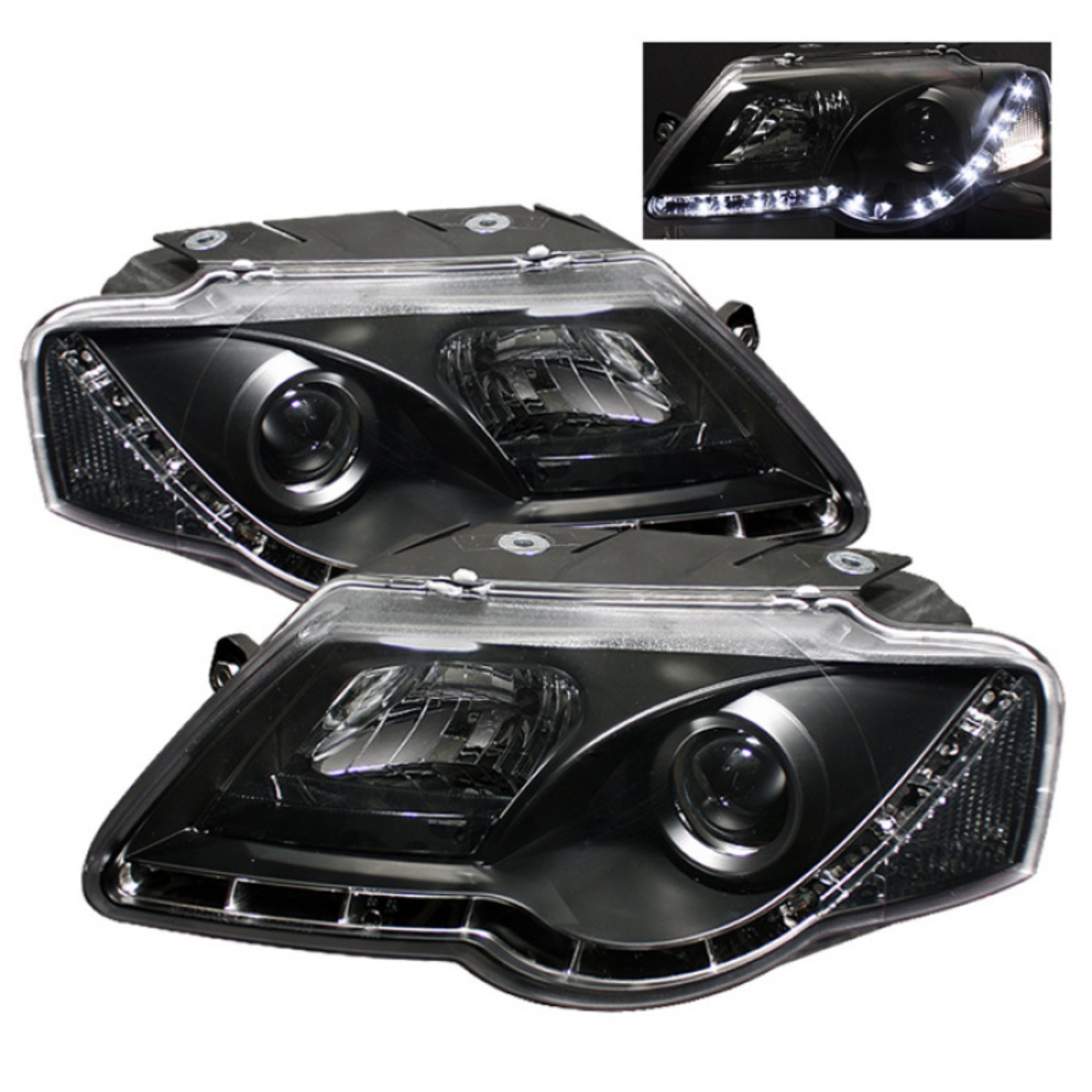 Picture of Spyder Volkswagen Passat 06-08 Projector Headlights DRL Black High H1 Low H1 PRO-YD-VP06-DRL-BK