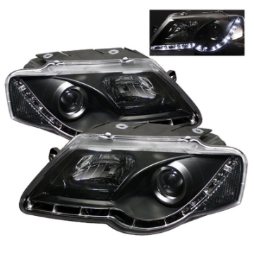 Picture of Spyder Volkswagen Passat 06-08 Projector Headlights DRL Black High H1 Low H1 PRO-YD-VP06-DRL-BK