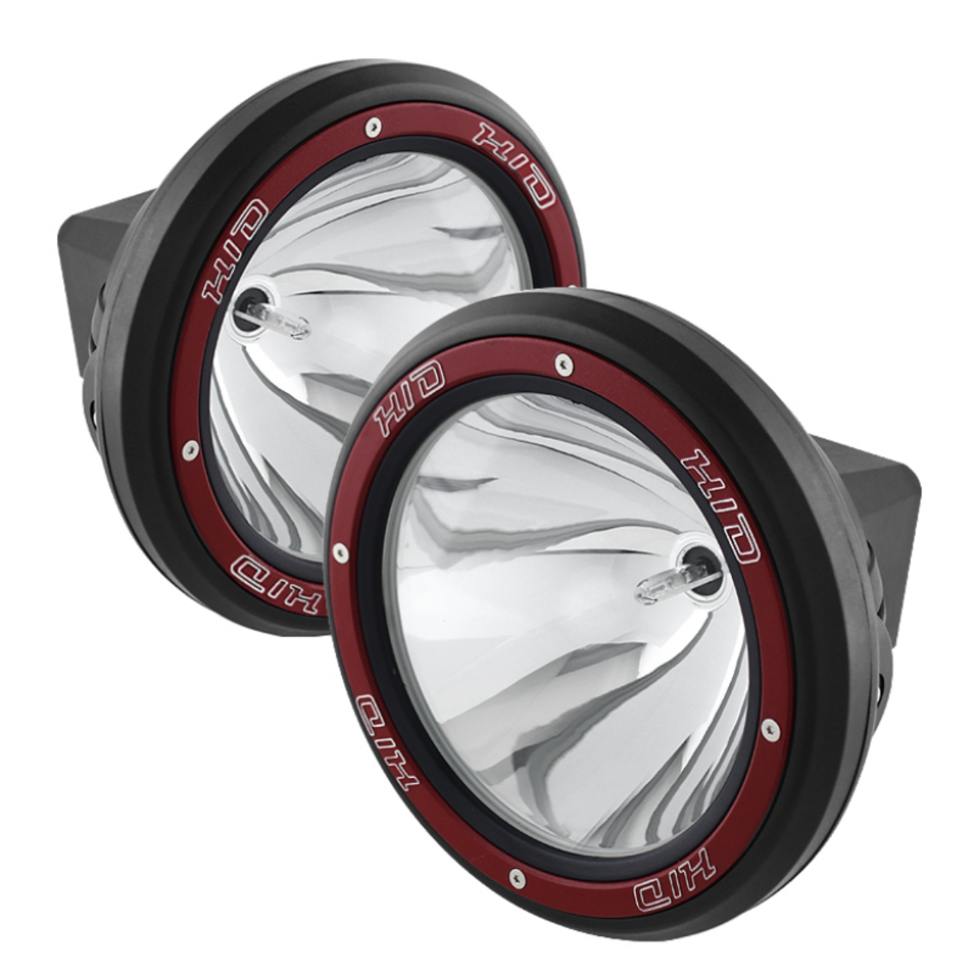 Picture of Spyder 7 Inch HID 4x4 fog lights Black-Red Housing w-wiring W-Switch- Chrome FL-CH-JK7004BR-C