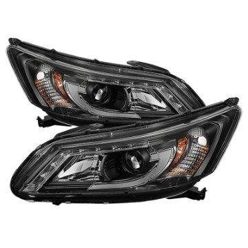 Picture of Spyder Honda Accord 2013-2015 4DR Projector Headlights Light Bar DRL Black PRO-YD-HA13-LBDRL-BK