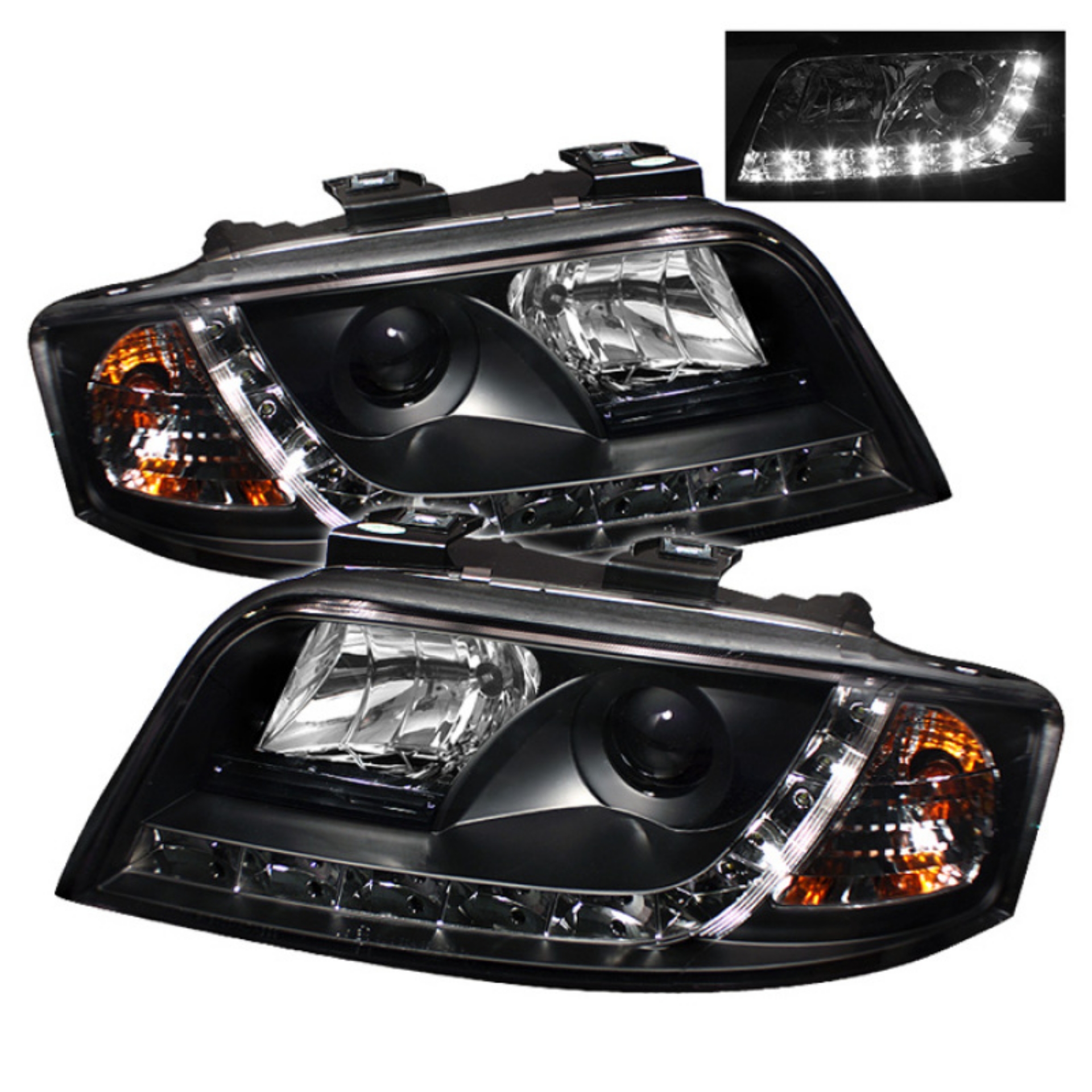 Picture of Spyder Audi A6 02-04 Projector Headlights Halogen Model Only - DRL Black PRO-YD-ADA601-DRL-BK