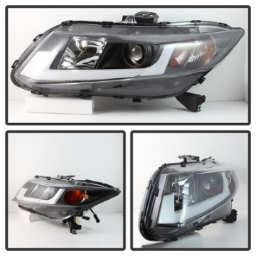 Picture of Spyder 12-14 Honda Civic Excl- 2014 Coupe Projector Headlights Lgtbr DRL Black PRO-YD-HC12-DRL-BK