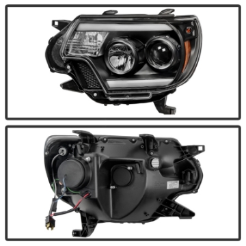 Picture of Spyder Toyota Tacoma 12-15 Projector Headlights Light Bar DRL Black PRO-YD-TT12-LBDRL-BK