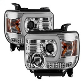 Picture of Spyder GMC Sierra 14-16 Projector Headlights Light Bar DRL Chrome PRO-YD-GS14-LBDRL-C