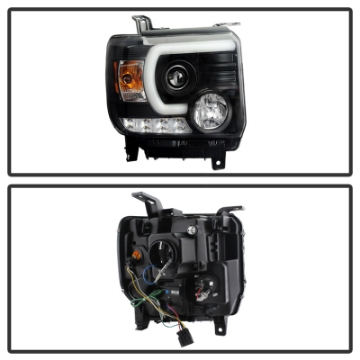 Picture of Spyder GMC Sierra 14-16 Projector Headlights Light Bar DRL Black PRO-YD-GS14-LBDRL-BK