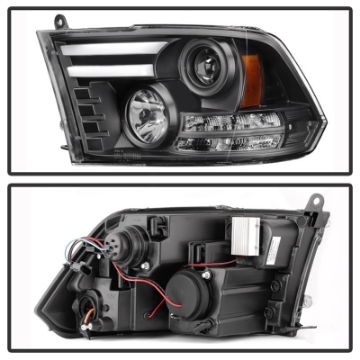 Picture of Spyder Dodge Ram 09-12 Projector Headlights Light Bar DRL Black PRO-YD-DR09-LBDRL-BK