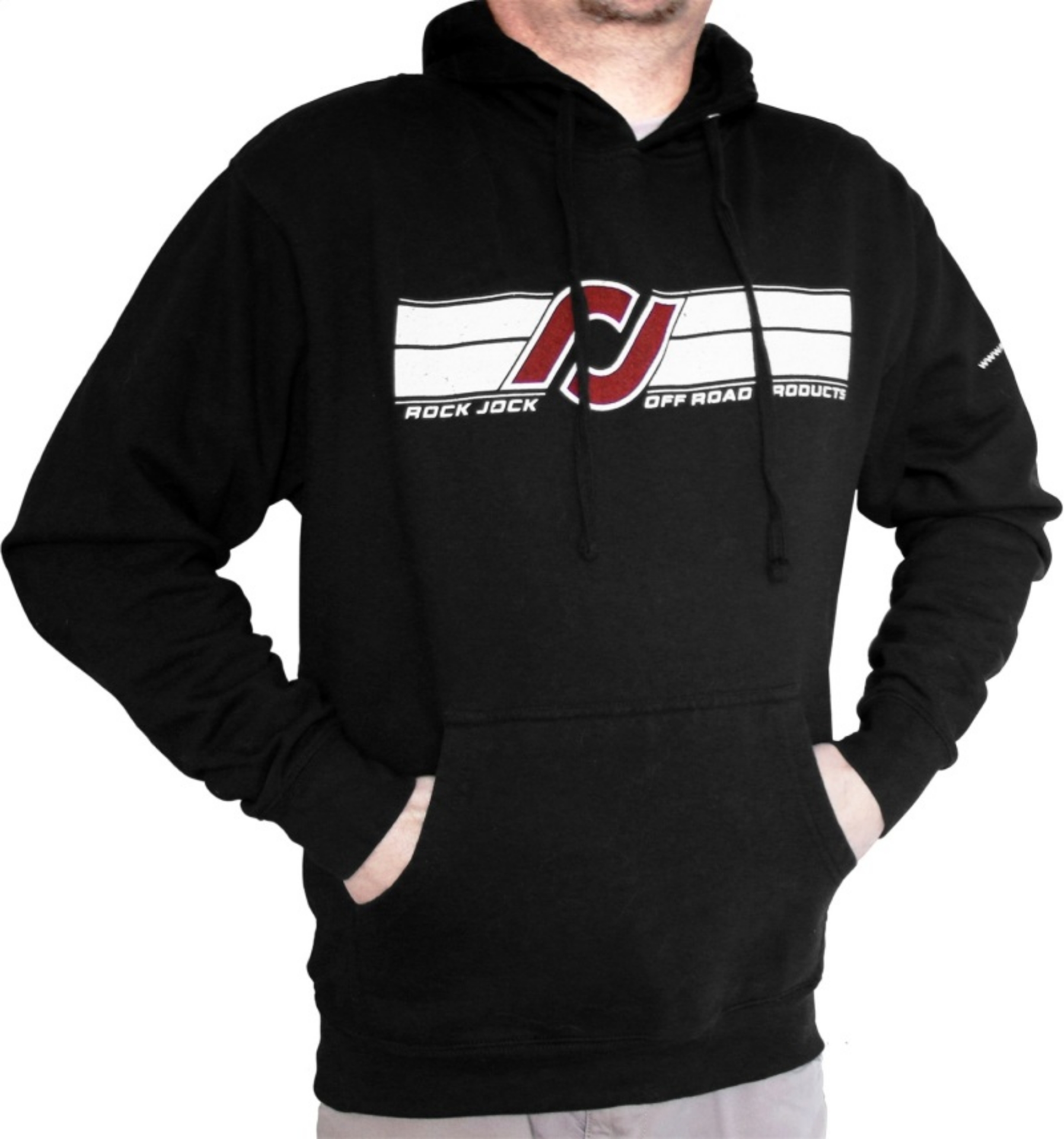 Picture of RockJock Hoodie Sweatshirt w- RJ Logo and Horizontal Stripes Black Small Print on Front