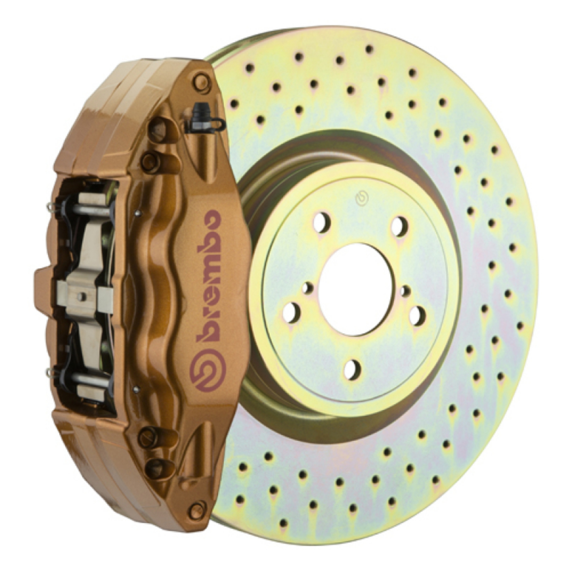Picture of Brembo 15-21 WRX VA Front GT BBK 4 Piston Cast 2pc 326 x30 1pc Rotor Drilled - Gold