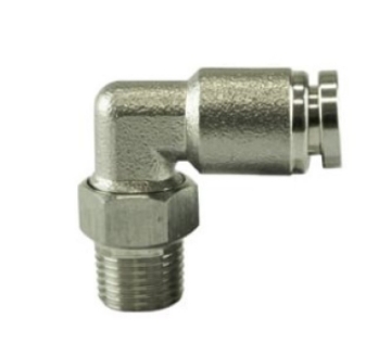 Picture of Turbosmart 1-8 NPT to 90 Degree 1-4 Pushloc Stainless Steel