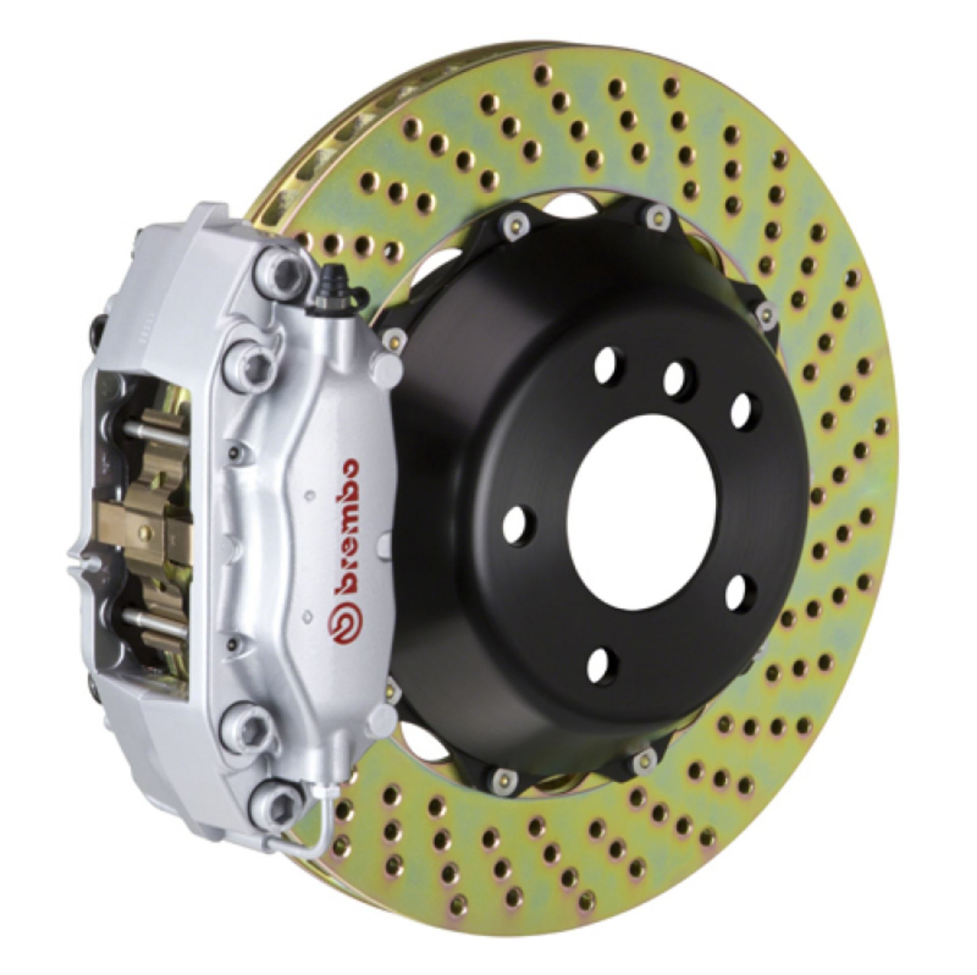Picture of Brembo 08-09 CLK63 AMG Black Series Rear GT BBK 4 Piston Cast 345x28 2pc Rotor Drilled-Silver