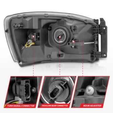 Picture of ANZO 06-09 Dodge RAM 1500-2500-3500 Headlights Black Housing-Clear Lens w-Switchback Light Bars
