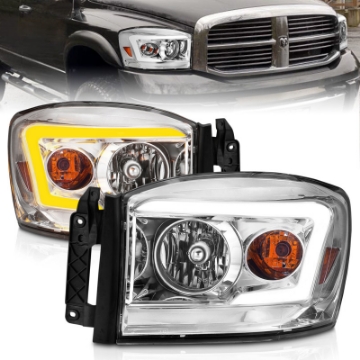 Picture of ANZO 06-09 Dodge RAM 1500-2500-3500 Headlights Chrome Housing-Clear Lens w-Switchback Light Bars