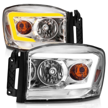 Picture of ANZO 06-09 Dodge RAM 1500-2500-3500 Headlights Chrome Housing-Clear Lens w-Switchback Light Bars