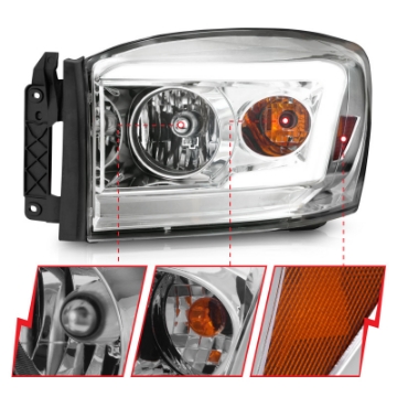 Picture of ANZO 06-09 Dodge RAM 1500-2500-3500 Headlights Chrome Housing-Clear Lens w- Light Bars