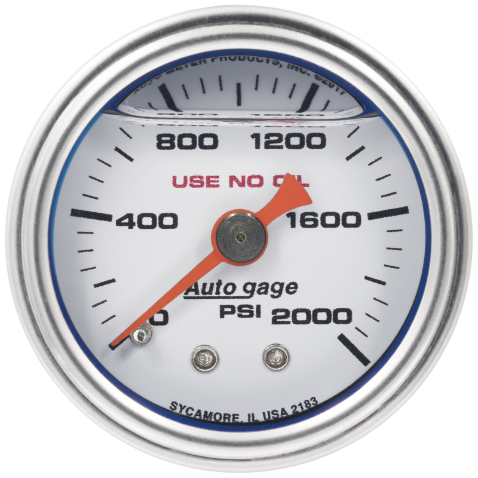 Picture of Autometer AutoGage 1-5in Liquid Filled Mechanical 0-2000 PSI Fuel Pressure Gauge - White