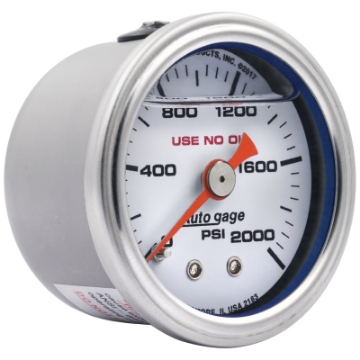 Picture of Autometer AutoGage 1-5in Liquid Filled Mechanical 0-2000 PSI Fuel Pressure Gauge - White
