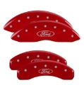 Picture of MGP 4 Caliper Covers Engraved Front & Rear Ford Oval Logo Red Finish Silver Char 2021 Ford F-150