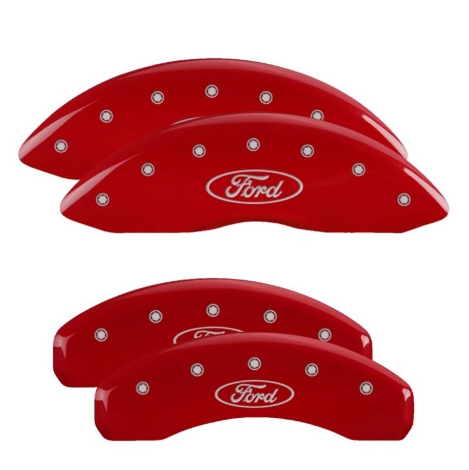Picture of MGP 4 Caliper Covers Engraved Front & Rear Ford Oval Logo Red Finish Silver Char 2021 Ford F-150