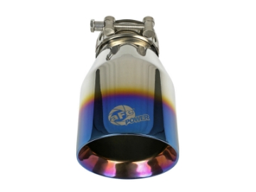 Picture of aFe Mach Force XP 304 Stainless Steel Clamp-On Exhaust Tip 2-5in Inlet - 4in Outlet - Blue Flame