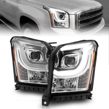 Picture of ANZO 2015-2017 GMC Yukon XL Projector Headlights W Lightbar - Chrome-Amber