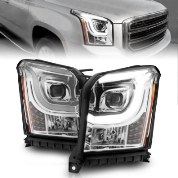 Picture of ANZO 2015-2017 GMC Yukon XL Projector Headlights W Lightbar - Chrome-Amber