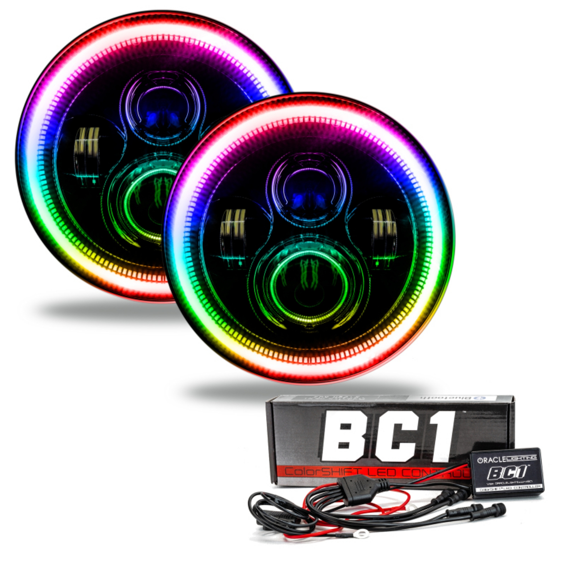 Picture of Oracle 7in High Powered LED Headlights - Black Bezel - ColorSHIFT - BC1