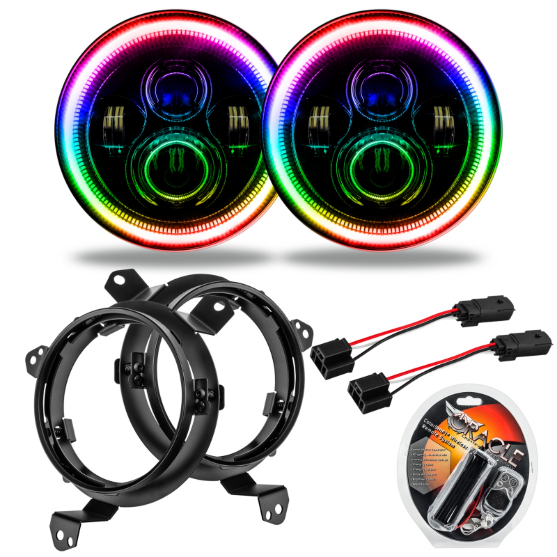 Picture of Oracle Jeep Wrangler JL-Gladiator JT 7in- High Powered LED Headlights Pair ColorSHIFT