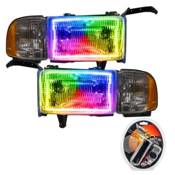 Picture of Oracle 94-02 Dodge Ram Pre-Assembled Halo Headlights - ColorSHIFT