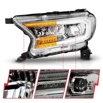 Picture of ANZO 19-23 Ford Ranger Full LED Projector Headlights w- Initiation & Sequential - Chrome