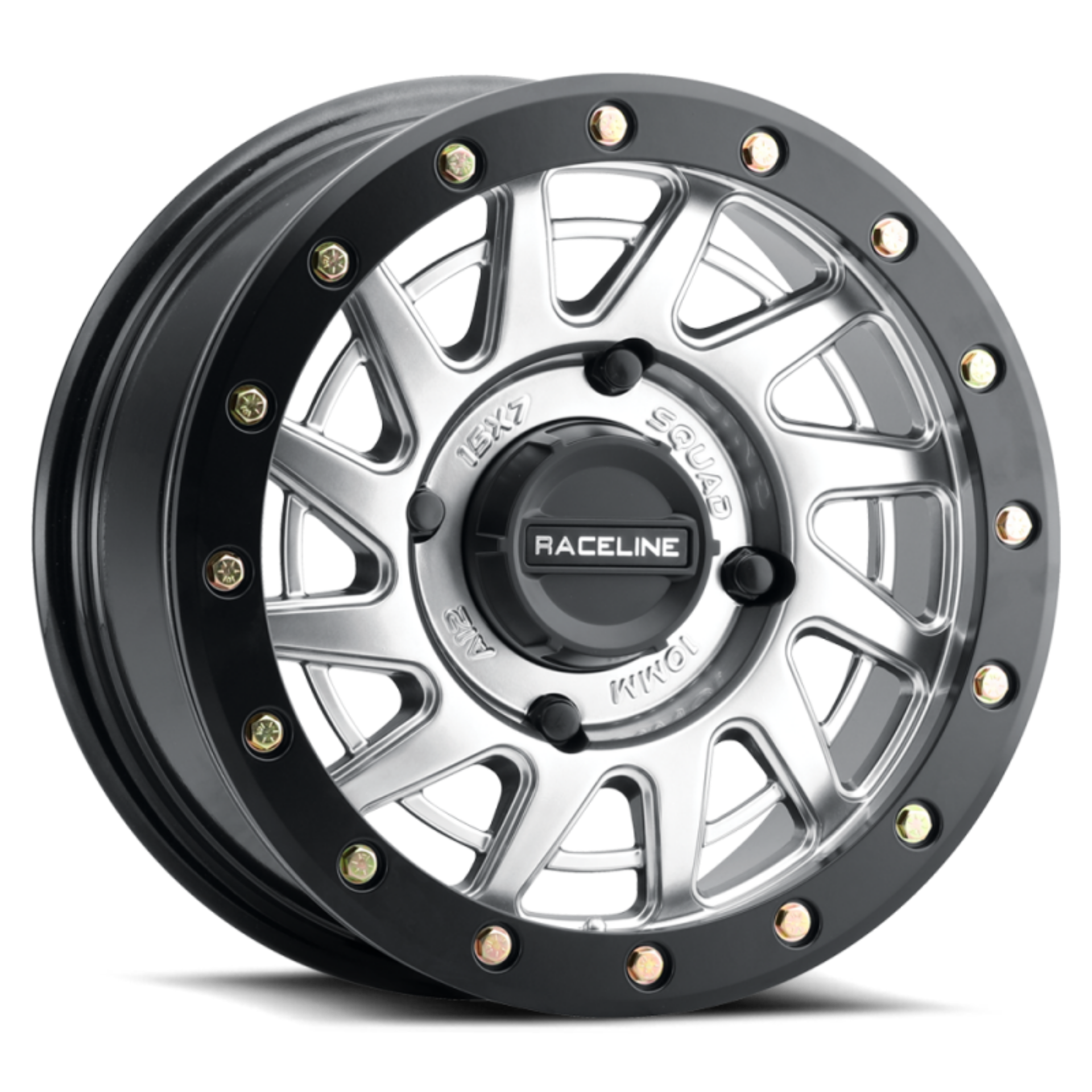 Picture of Raceline A12SB Squad 15x7in-4x137 BP-38mm Offset-110-18mm Bore - Silver & Black Ring Beadlock Wheel