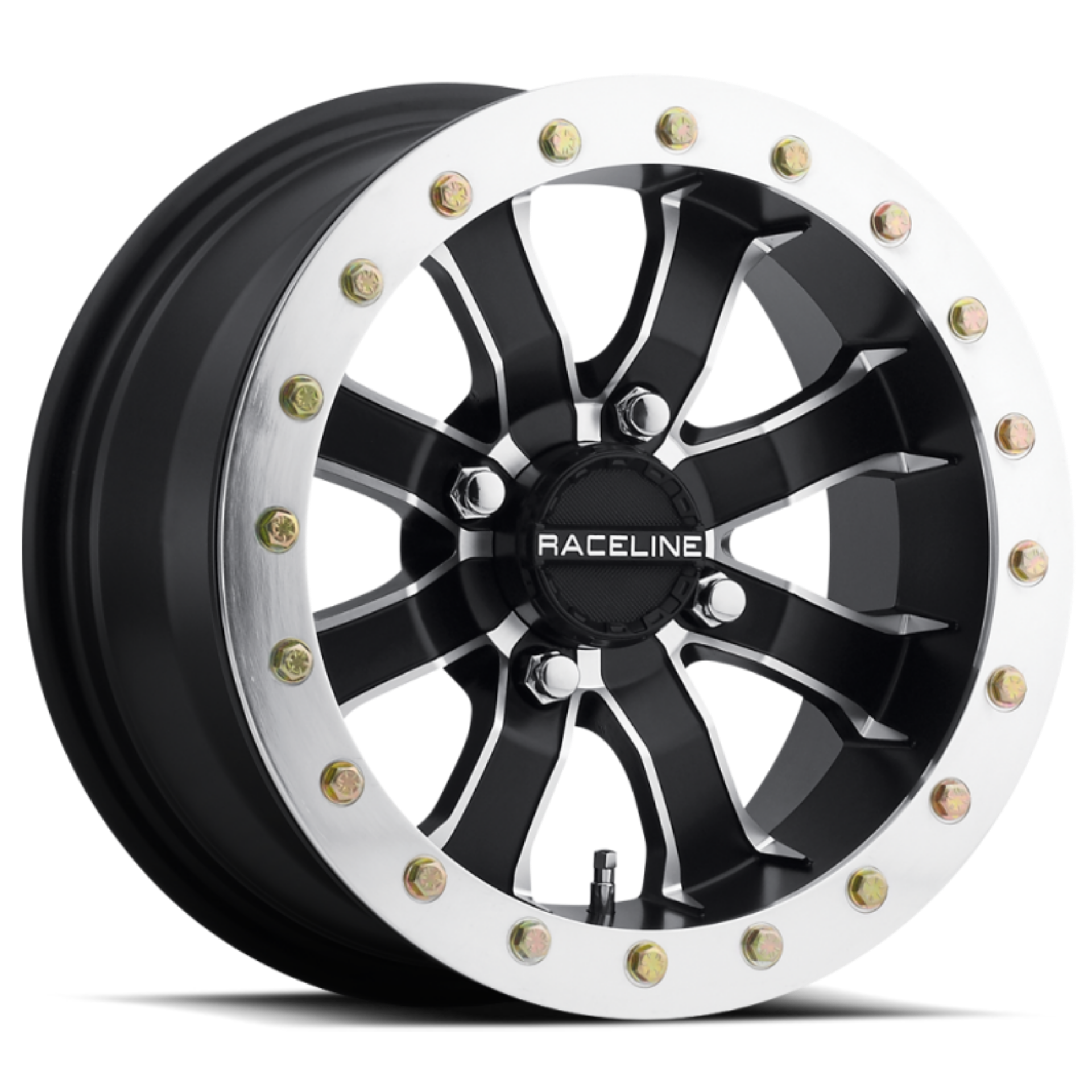 Picture of Raceline A71 Mamba 12x7in-4x156 BP-5mm Offset-132-5mm Bore - Black & Machined Ring Beadlock Wheel