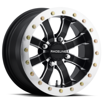 Picture of Raceline A71 Mamba 12x7in-4x156 BP-5mm Offset-132-5mm Bore - Black & Machined Ring Beadlock Wheel