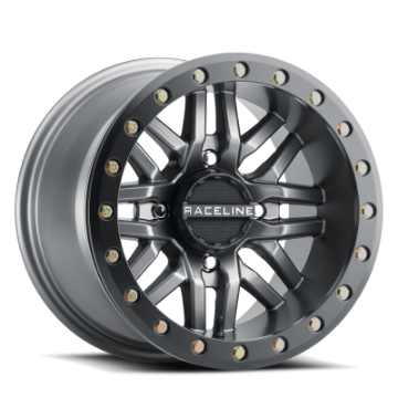 Picture of Raceline A91G Ryno 14x7in-4x137 BP-10mm Offset-110-18mm Bore - Gunmetal & Black Ring Beadlock Wheel