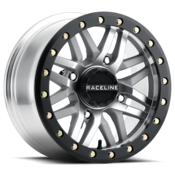 Picture of Raceline A91MA Ryno 15x10in-4x156 BP-0mm Offset-132-5mm Bore - Machined & Black Ring Beadlock Wheel