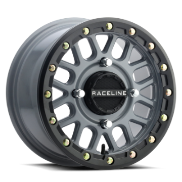 Picture of Raceline A93SG Podium 14x7in-4x137 BP-10mm Offset-110-18mm Bore - Grey & Black Ring Beadlock Wheel