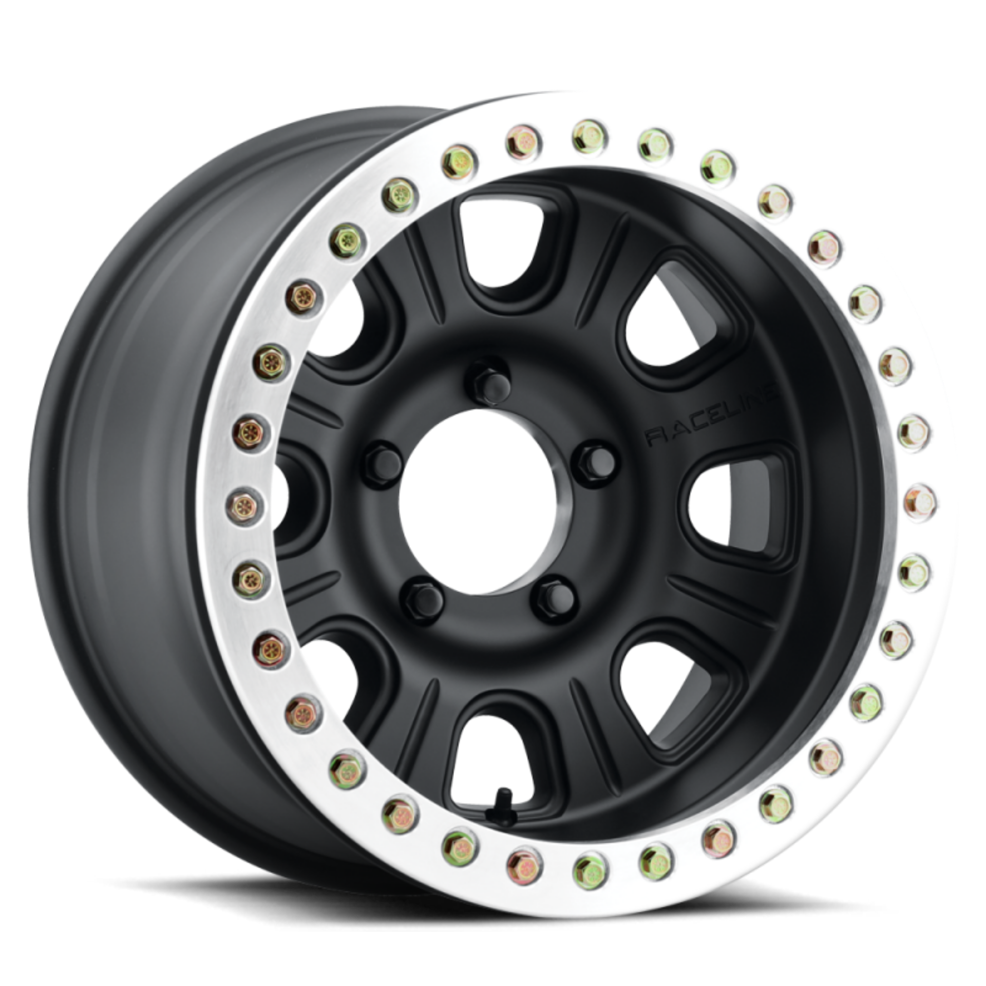 Picture of Raceline RT231 Monster 17x9-5in-5x139-7 BP--32mm Offset-107-95mm Bore BLK & MACH Ring Beadlock Wheel