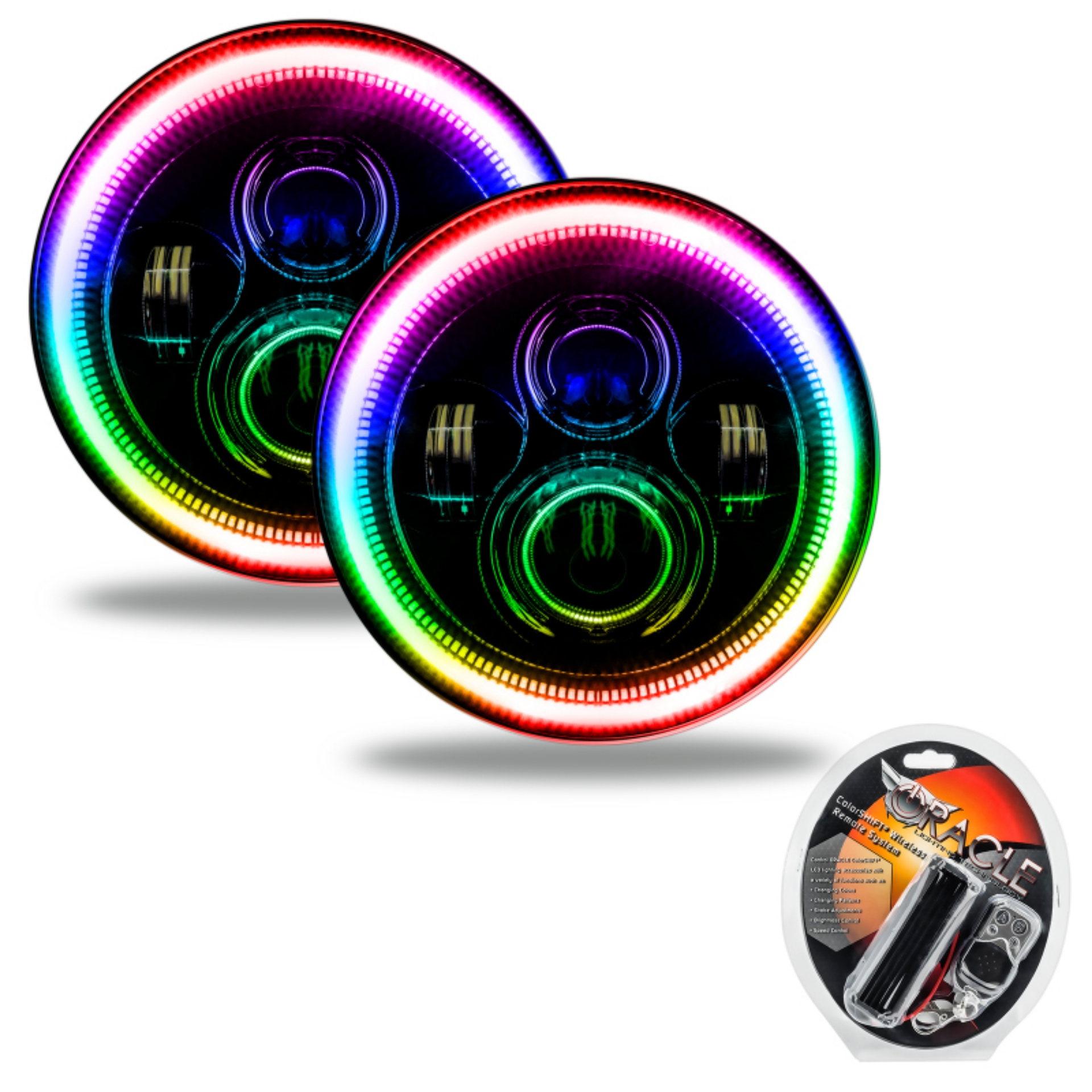 Picture of Oracle 7in High Powered LED Headlights - Black Bezel - ColorSHIFT