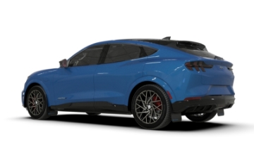 Picture of Rally Armor 21-25 Ford Mustang Mach-E-GT-Rally Black UR Mud Flap w-Light Blue Logo